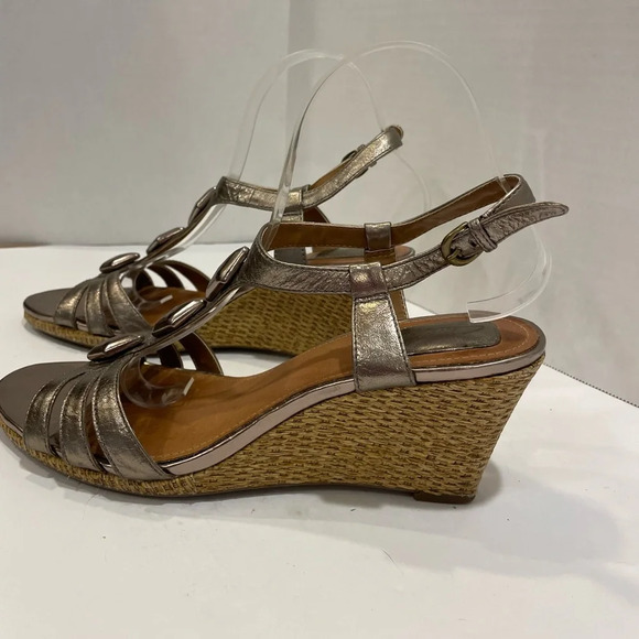 Clarks Gold Leather Wedge Heel Sandals Size 9 M - Picture 4 of 9